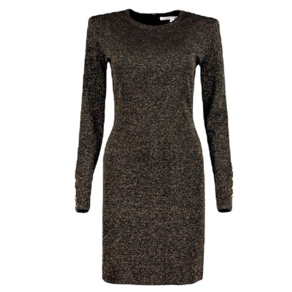 NEW Veronica Beard Sharon Black And Gold Metallic BodyCon Crewneck Sweater Dress - Picture 15 of 15